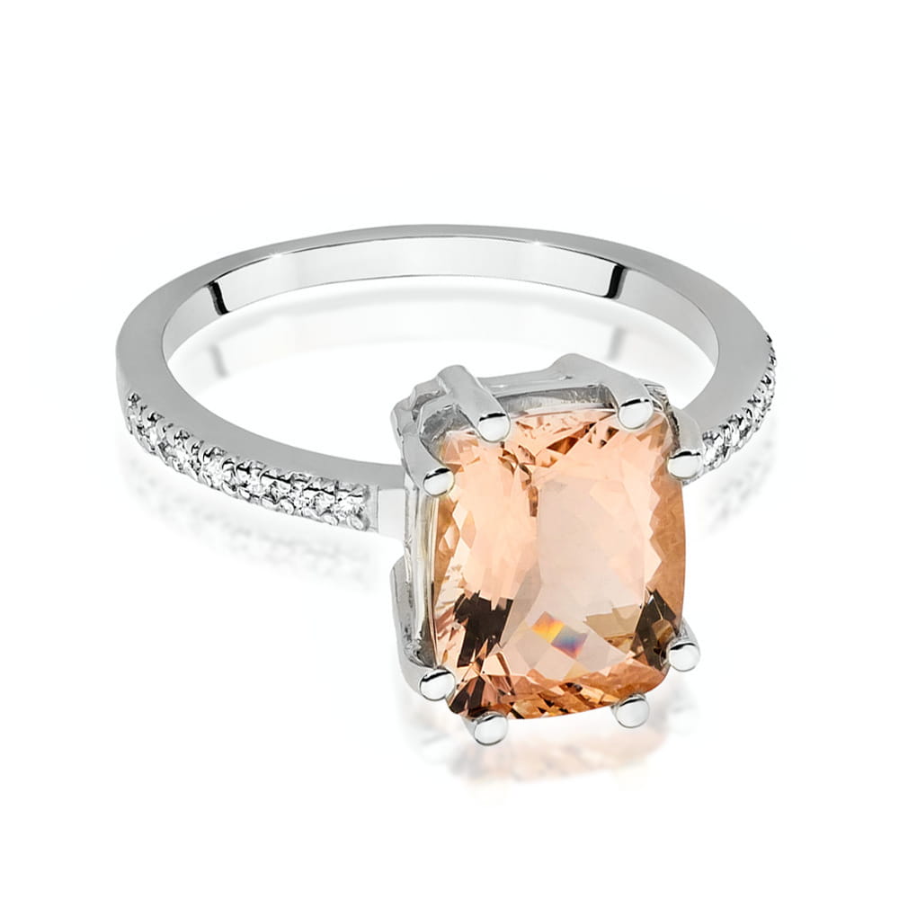 Inel Aur 9K cu Morganit 2.80 ct si Diamante Naturale 0.07 ct