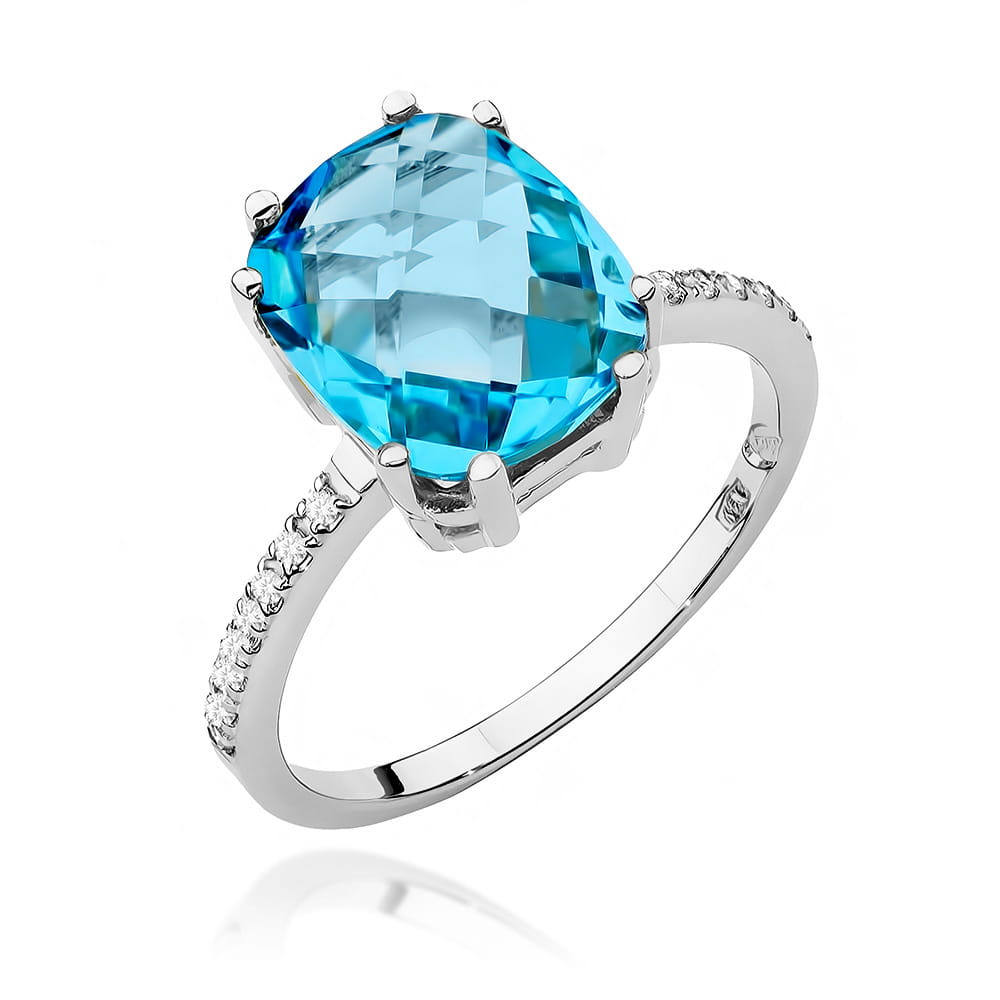 Inel Aur 9K cu Topaz Swiss 3.00 ct si Diamante Naturale 0.07 ct