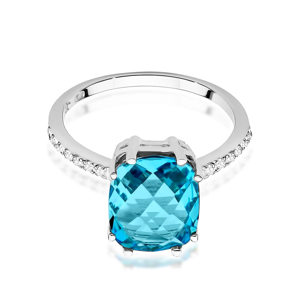 Inel Aur 9K cu Topaz Swiss 3.00 ct si Diamante Naturale 0.07 ct