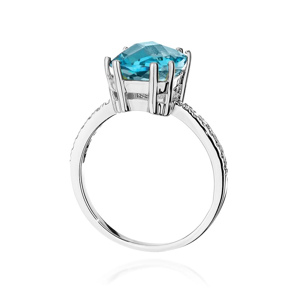 Inel Aur 9K cu Topaz Swiss 3.00 ct si Diamante Naturale 0.07 ct
