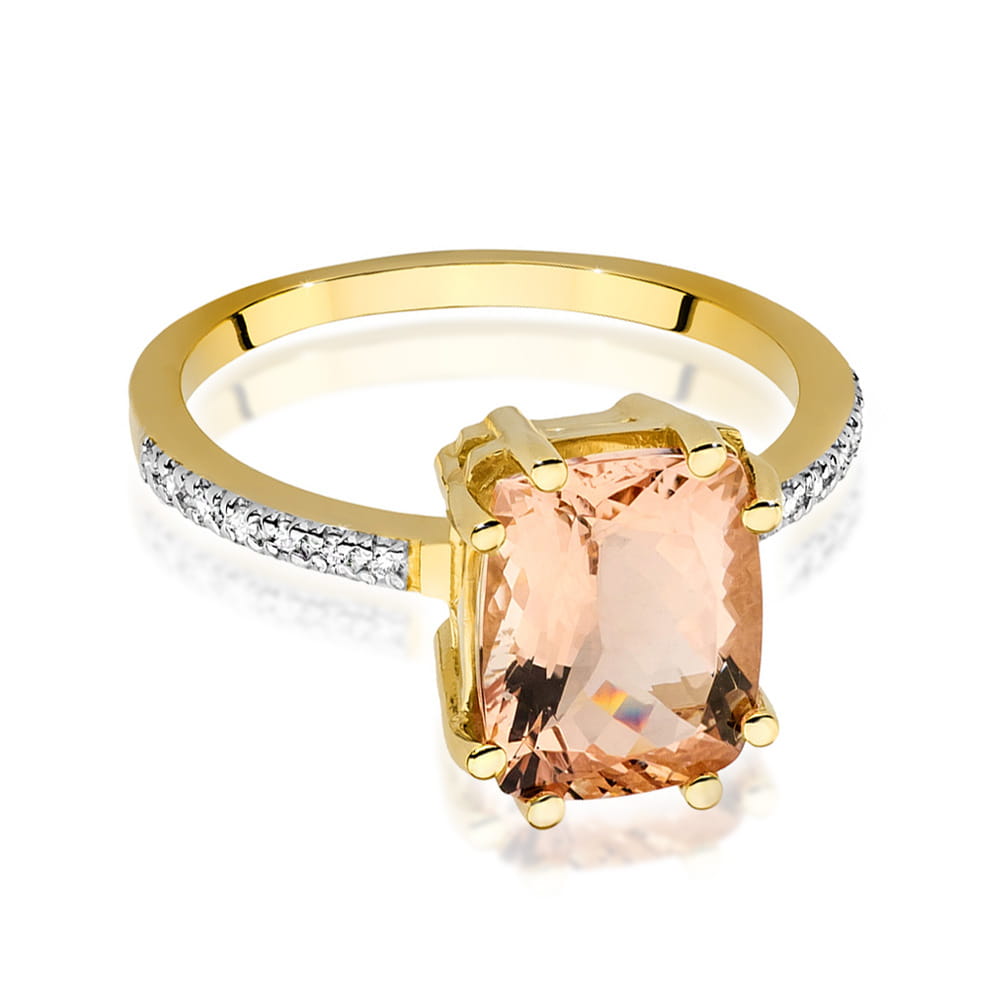 Inel Aur 9K cu Morganit 2.80 ct si Diamante Naturale 0.07 ct
