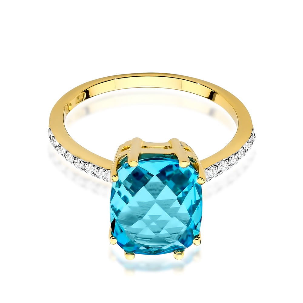 Inel Aur 9K cu Topaz Swiss 3.00 ct si Diamante Naturale 0.07 ct
