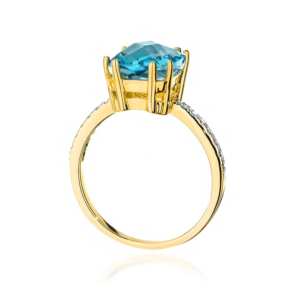 Inel Aur 9K cu Topaz Swiss 3.00 ct si Diamante Naturale 0.07 ct