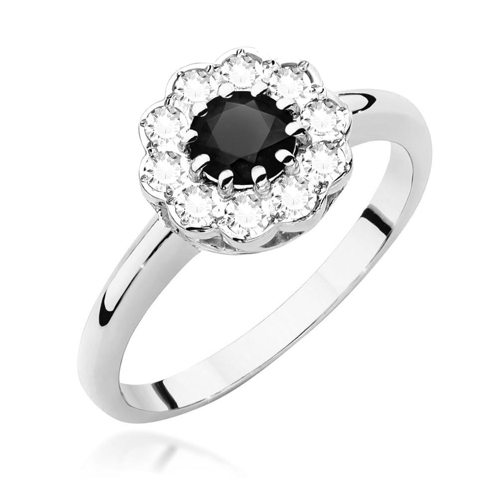 Inel Aur 9K cu Diamante Naturale Albe si Negre 0.80 ct