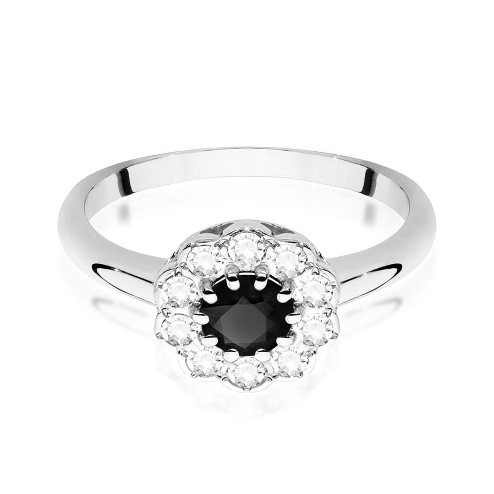 Inel Aur 9K cu Diamante Naturale Albe si Negre 0.80 ct
