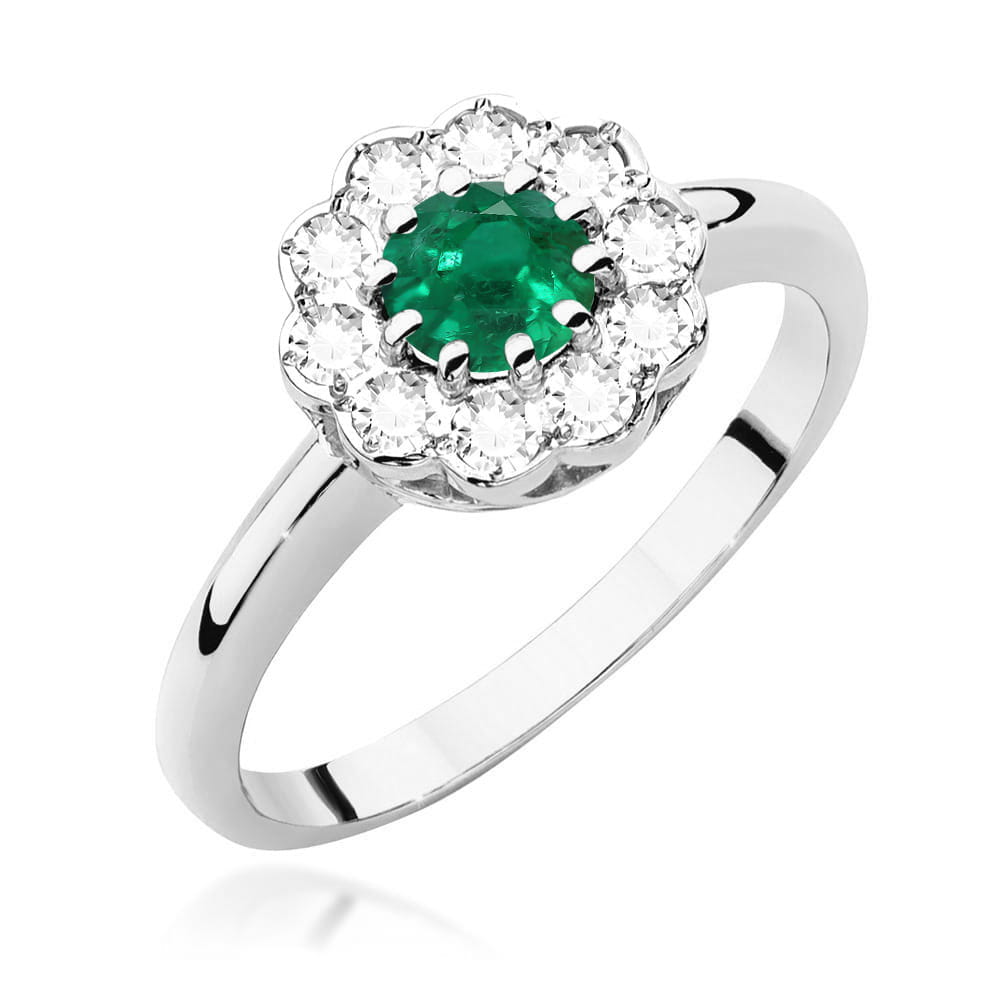 Inel Aur 9K cu Smarald 0.50 ct si Diamante Naturale 0.30 ct