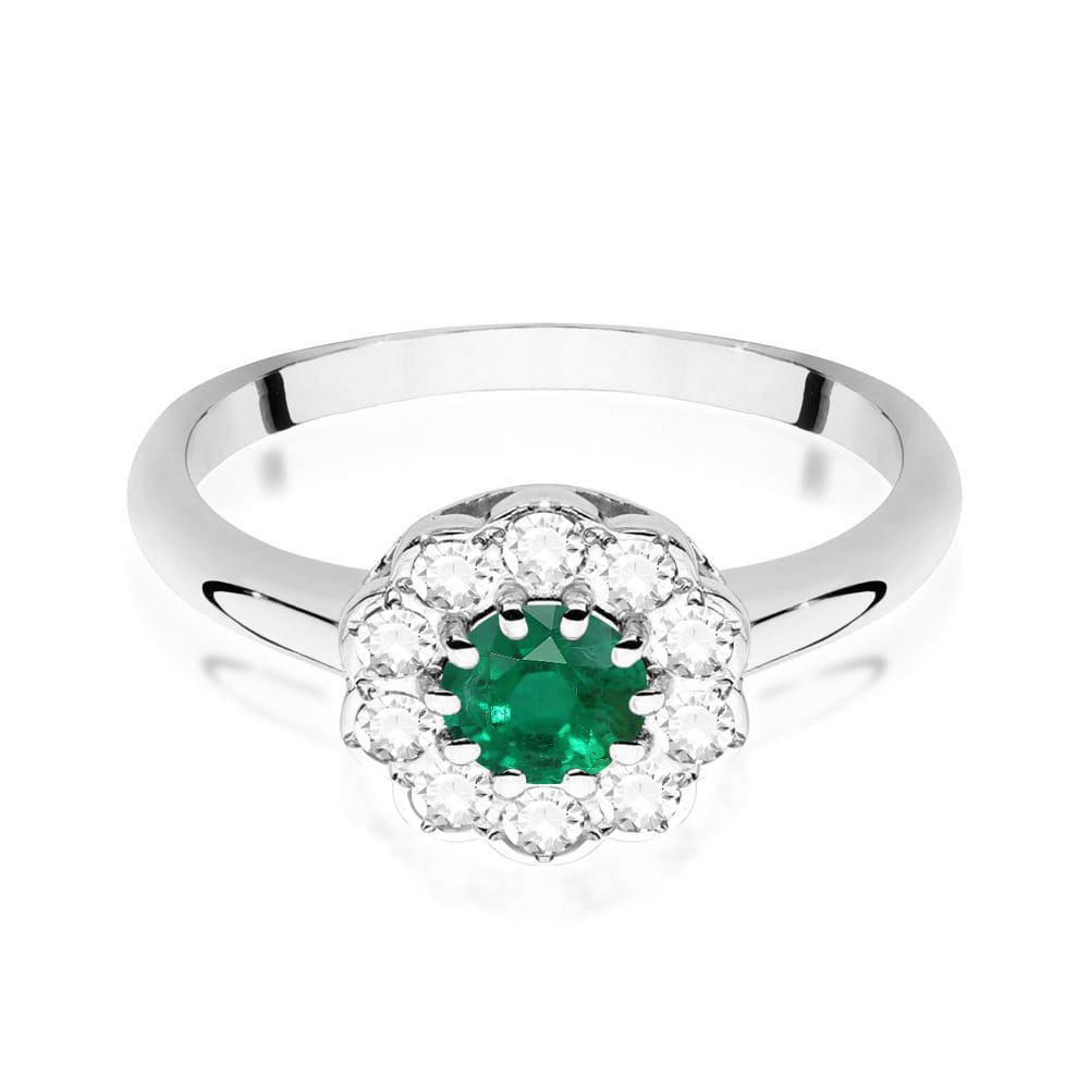 Inel Aur 9K cu Smarald 0.50 ct si Diamante Naturale 0.30 ct