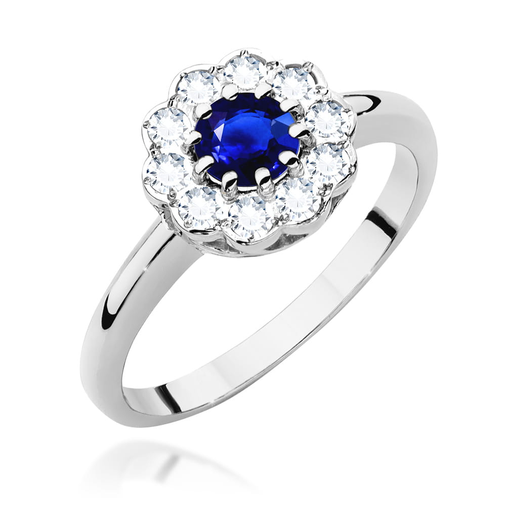 Inel Aur 9K cu Safir 0.50 ct si Diamante Naturale 0.30 ct