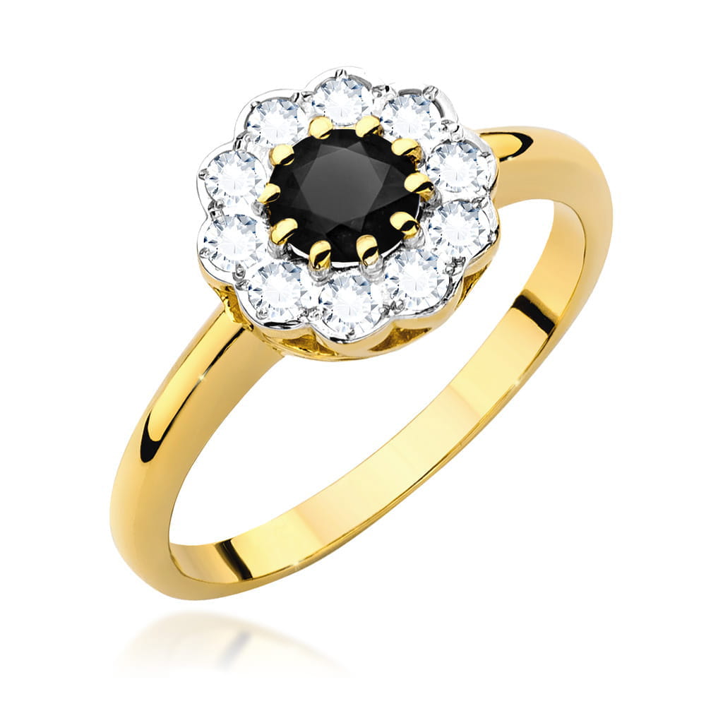 Inel Aur 9K cu Diamante Naturale Albe si Negre 0.80 ct
