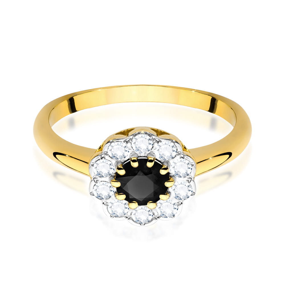 Inel Aur 9K cu Diamante Naturale Albe si Negre 0.80 ct