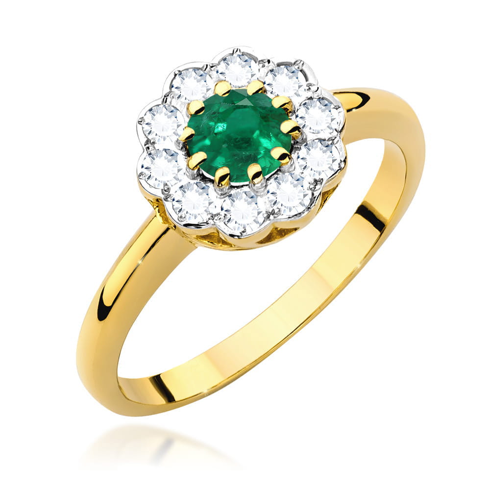 Inel Aur 9K cu Smarald 0.50 ct si Diamante Naturale 0.30 ct