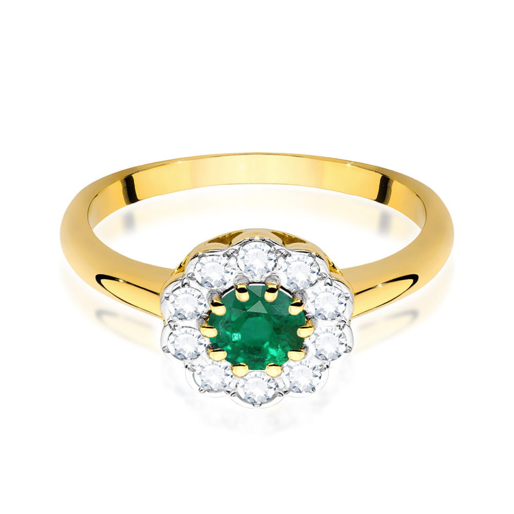 Inel Aur 9K cu Smarald 0.50 ct si Diamante Naturale 0.30 ct