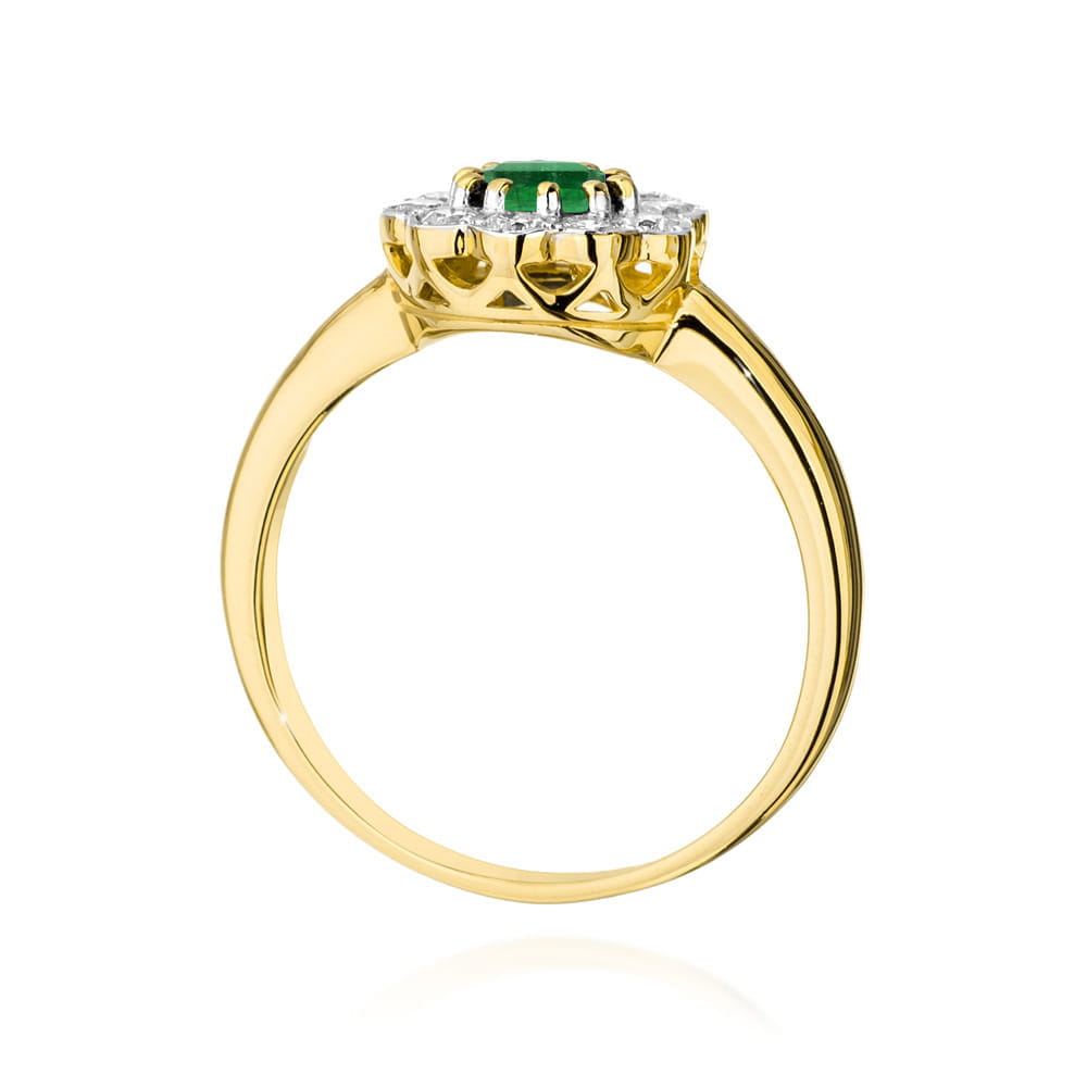Inel Aur 9K cu Smarald 0.50 ct si Diamante Naturale 0.30 ct