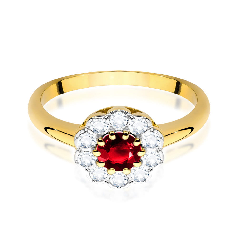 Inel Aur 9K cu Rubin 0.60 ct si Diamante Naturale 0.30 ct