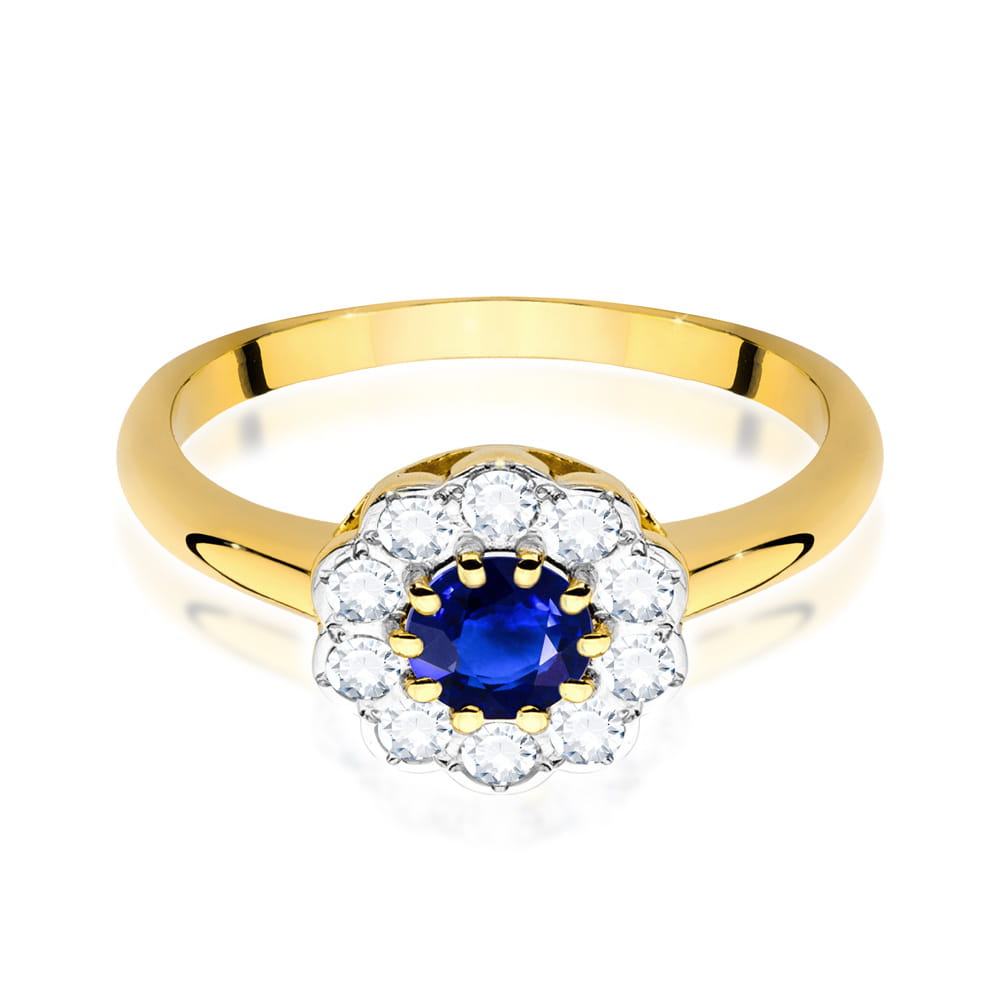 Inel Aur 9K cu Safir 0.50 ct si Diamante Naturale 0.30 ct