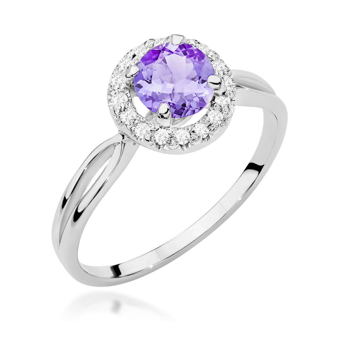 Inel Aur 9K cu Ametist 0.90 ct si Diamante Naturale 0.08 ct
