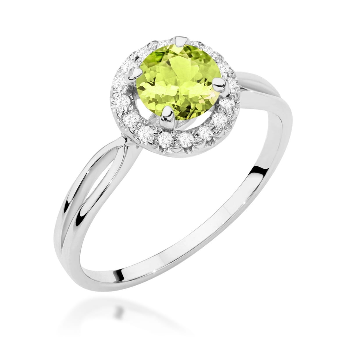 Inel Aur 9K cu Peridot 0.90 ct si Diamante Naturale 0.08 ct