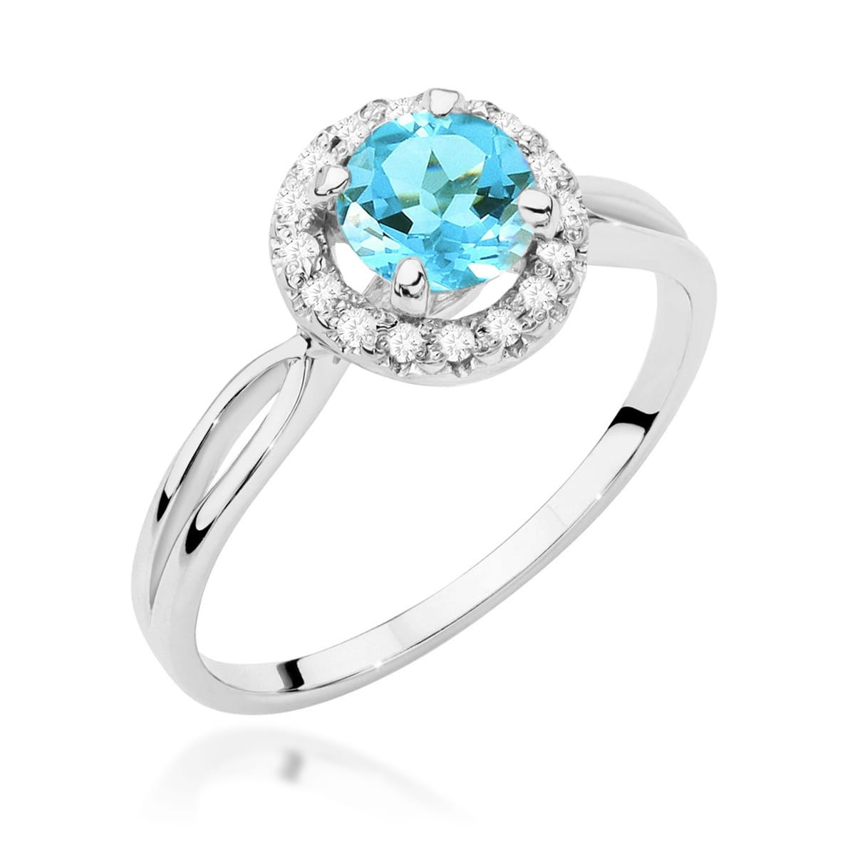 Inel Aur 9K cu Topaz Swiss 0.80 ct si Diamante Naturale 0.08 ct