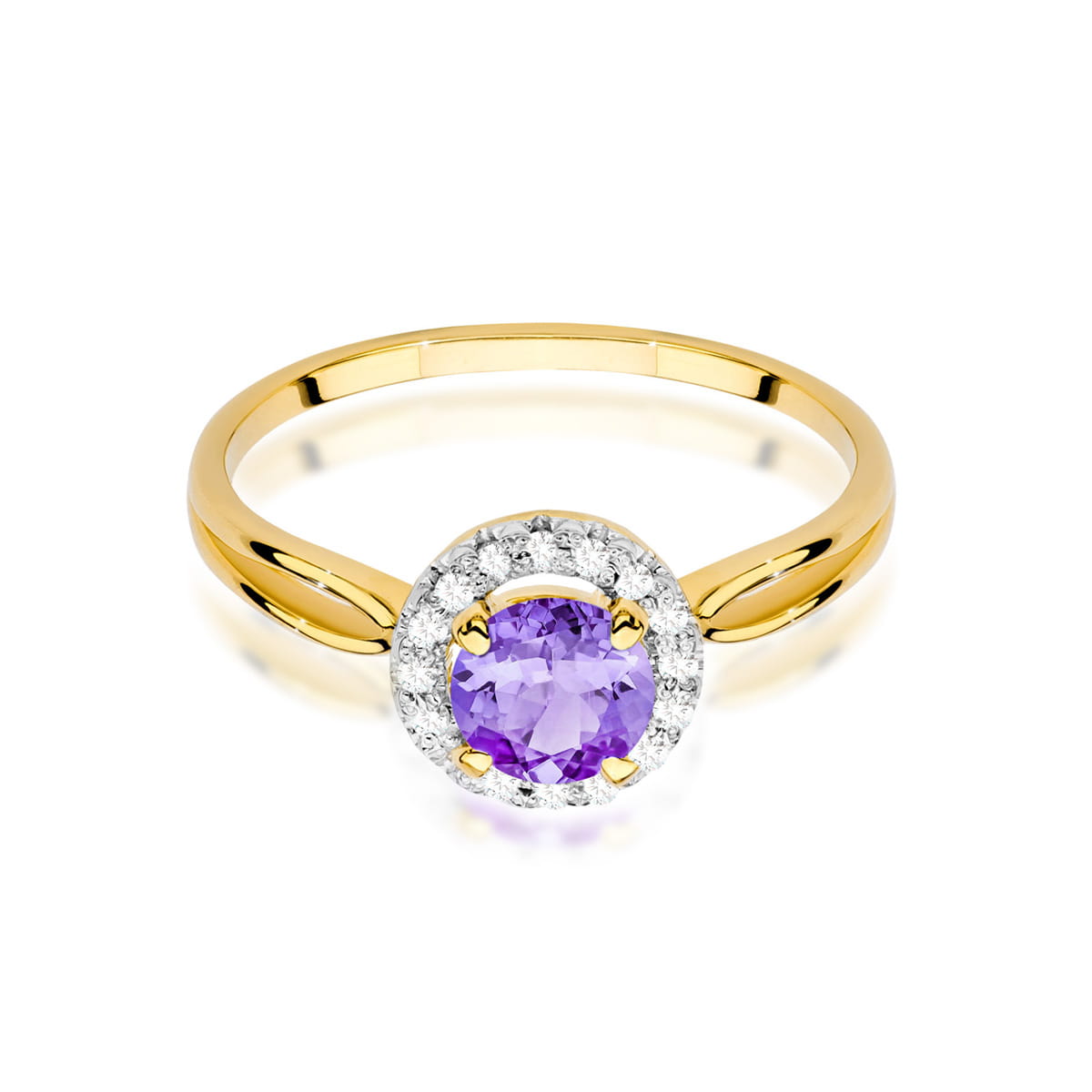 Inel Aur 9K cu Ametist 0.90 ct si Diamante Naturale 0.08 ct
