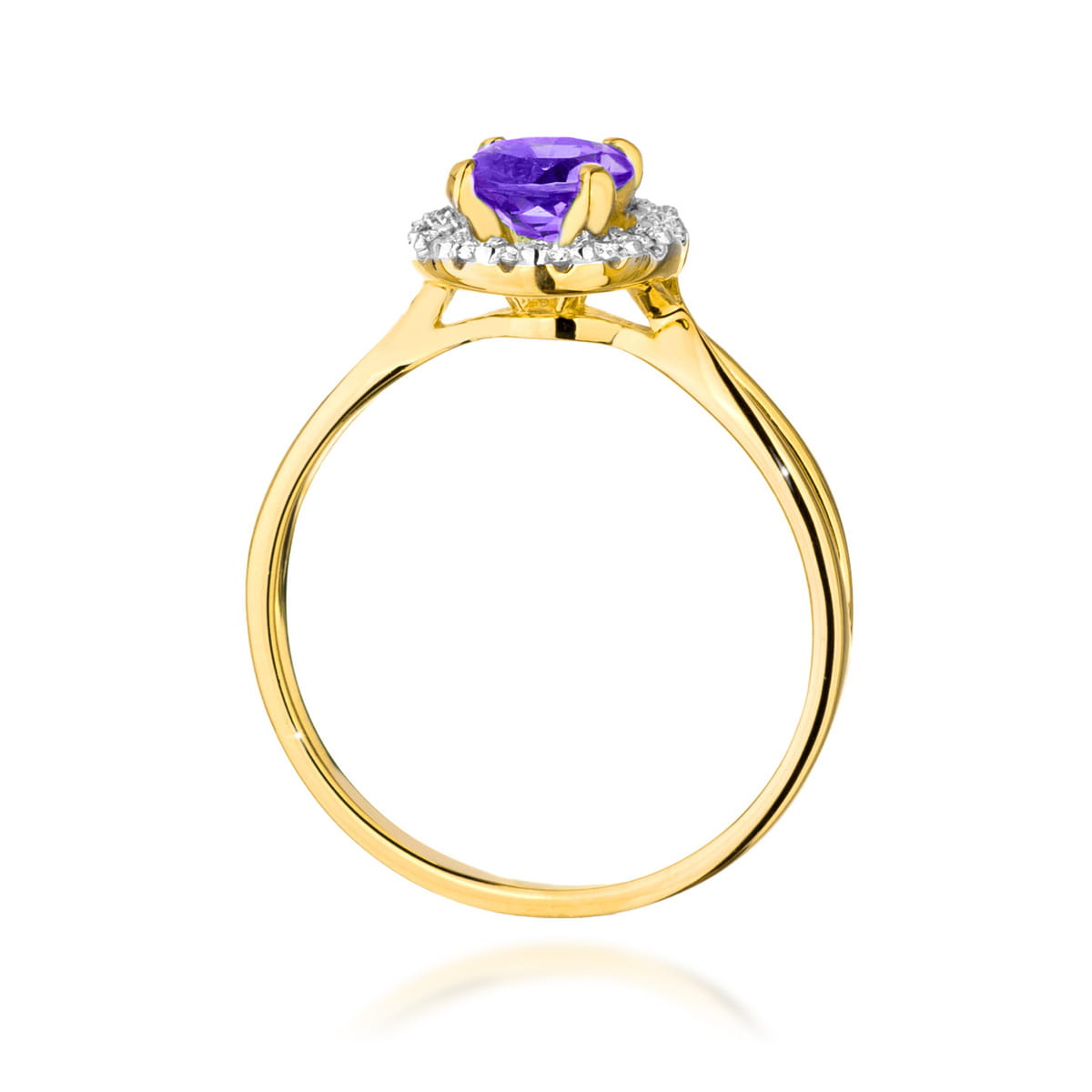 Inel Aur 9K cu Ametist 0.90 ct si Diamante Naturale 0.08 ct