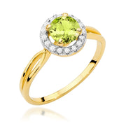 Inel Aur 9K cu Peridot 0.90 ct si Diamante Naturale 0.08 ct