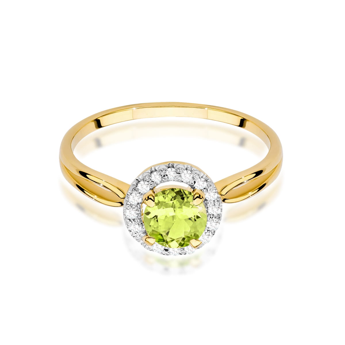 Inel Aur 9K cu Peridot 0.90 ct si Diamante Naturale 0.08 ct