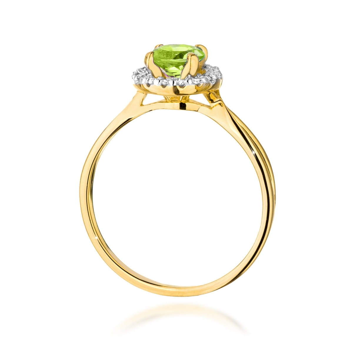 Inel Aur 9K cu Peridot 0.90 ct si Diamante Naturale 0.08 ct