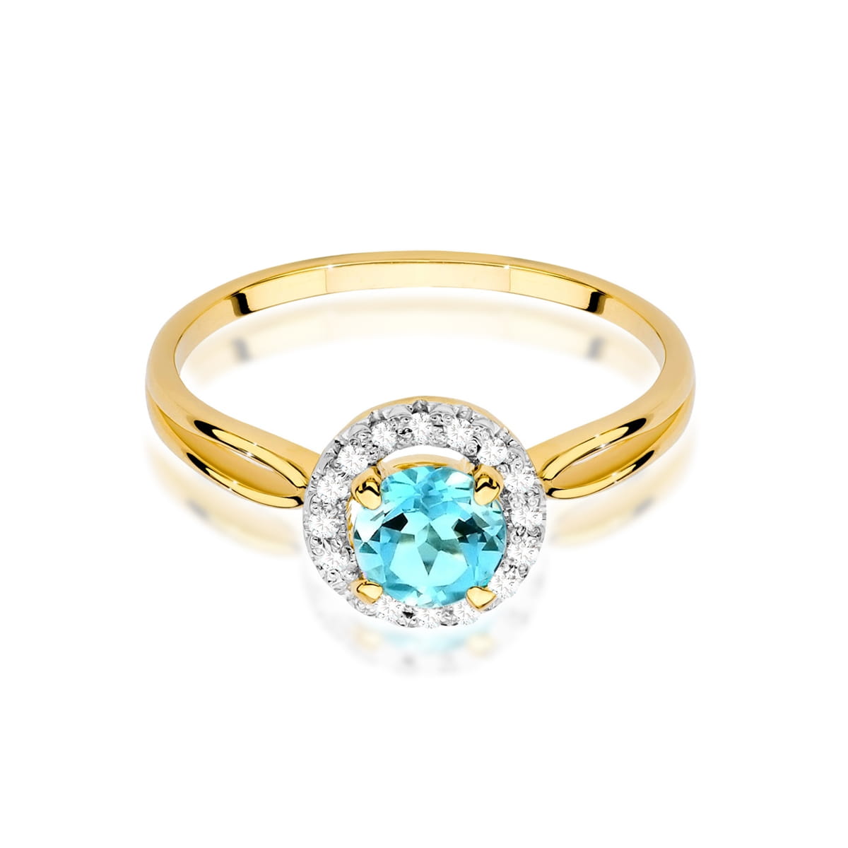 Inel Aur 9K cu Topaz Swiss 0.80 ct si Diamante Naturale 0.08 ct