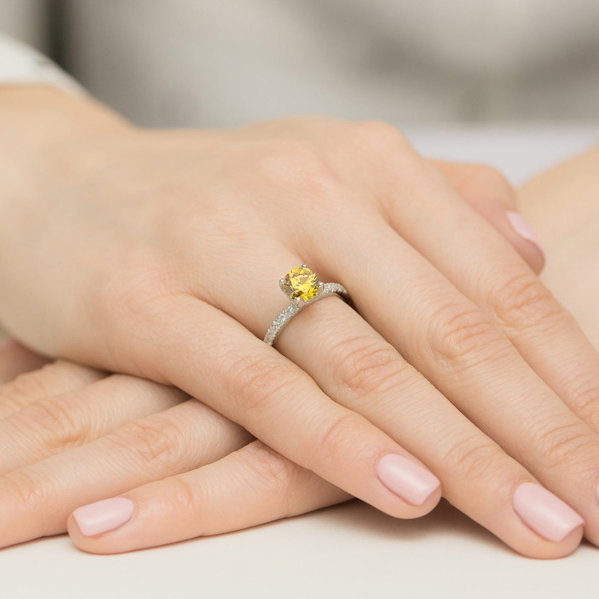 Inel Aur 9K cu Diamante Galben de Laborator 1.26 ct