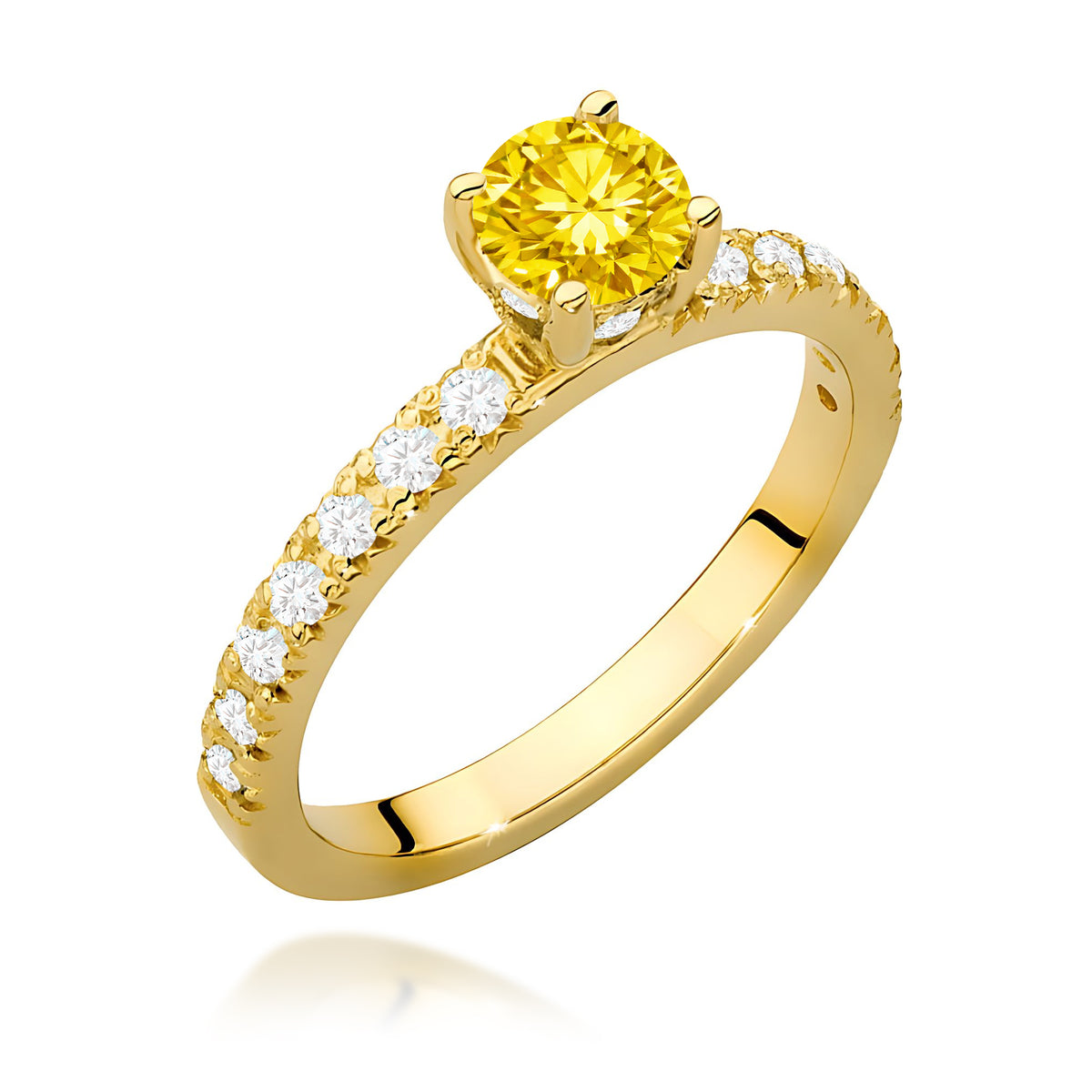 Inel Aur 9K cu Diamante Galben de Laborator 0.74 ct