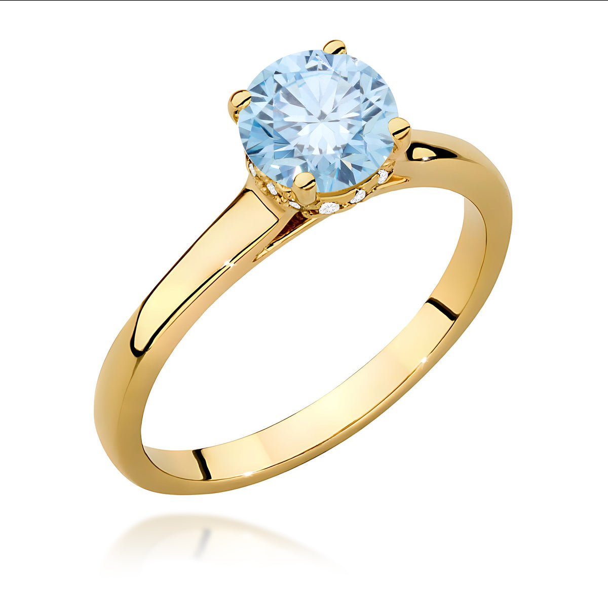 Inel Aur 9K cu Diamante Albastru de Laborator 1.07 ct