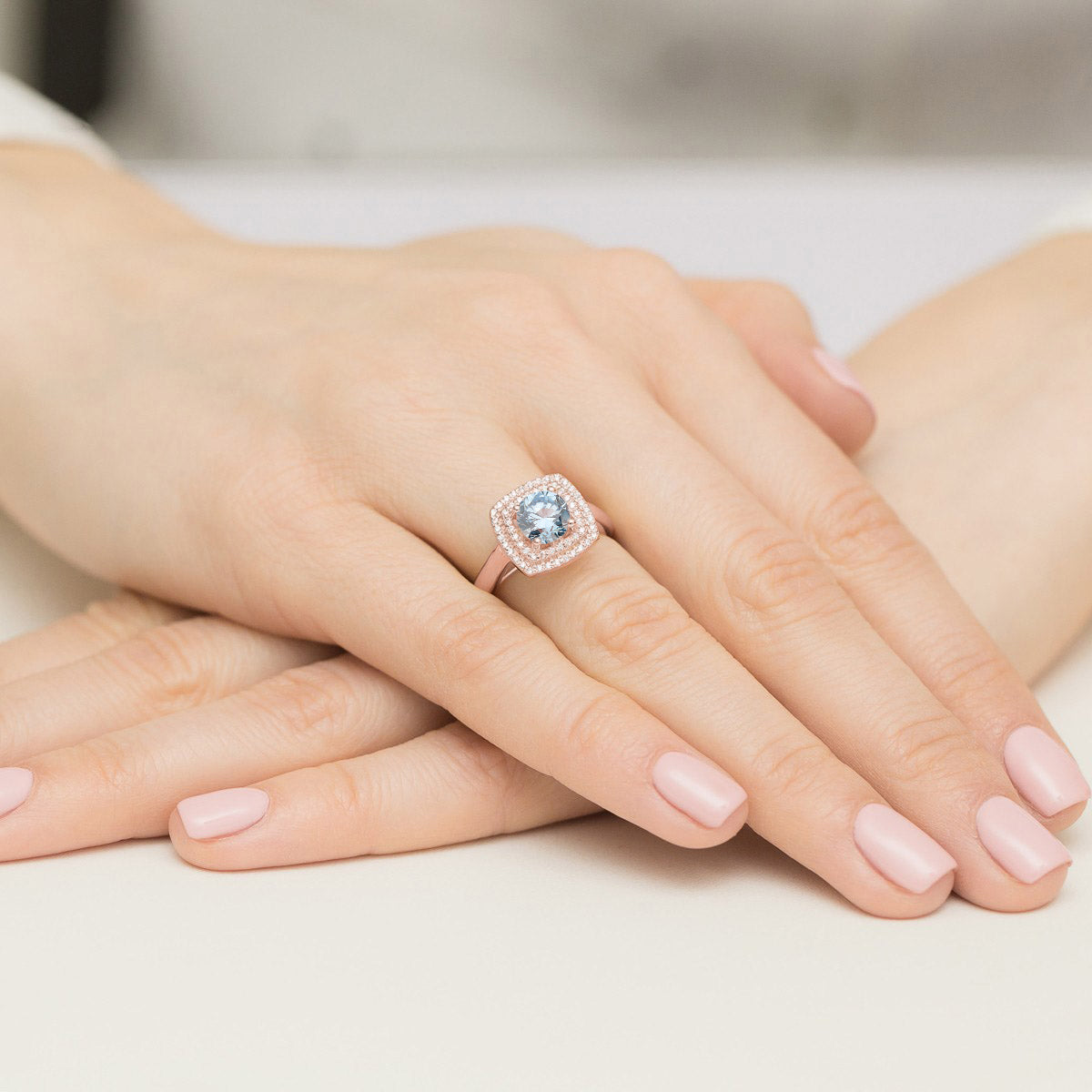 Inel Aur 14K cu Diamante Albastru de Laborator 1.28 ct