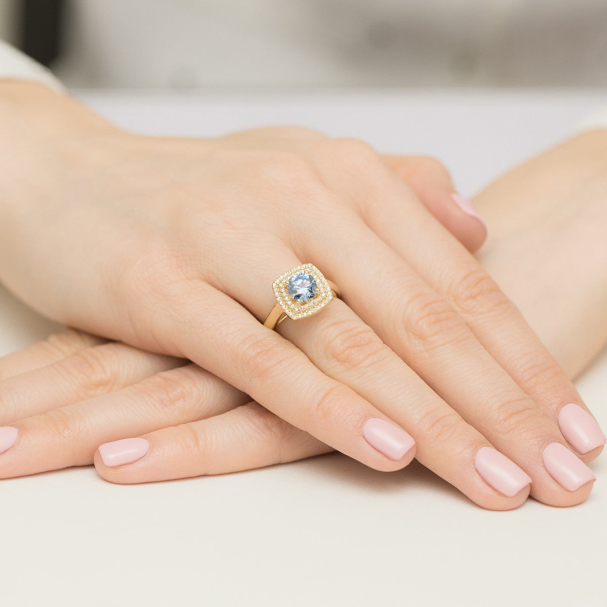 Inel Aur 14K cu Diamante Albastru de Laborator 1.28 ct