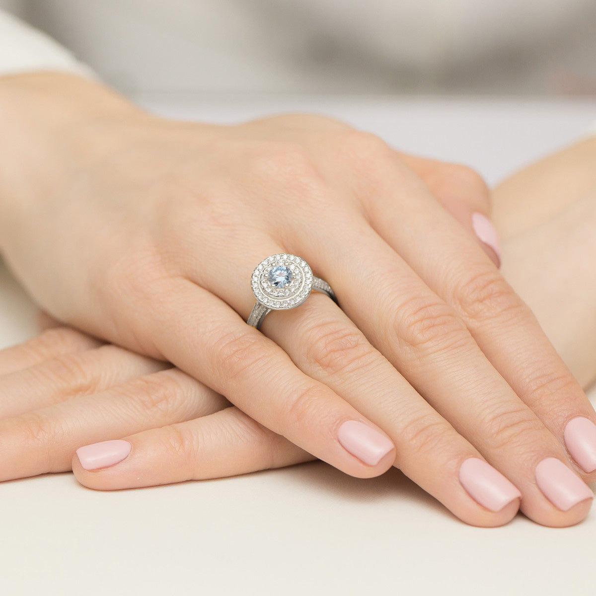 Inel Aur 14K cu Diamante Albastru de Laborator 1.11 ct