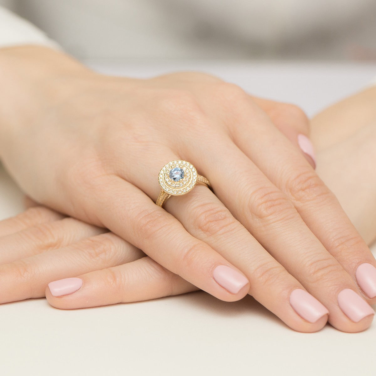 Inel Aur 14K cu Diamante Albastru de Laborator 1.11 ct