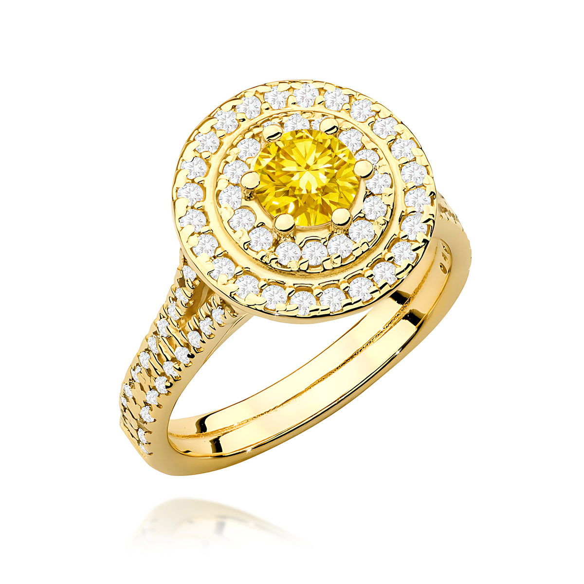 Inel Aur 9K cu Diamante Galben de Laborator 1.11 ct