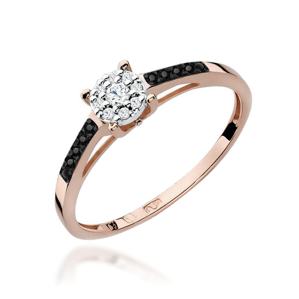 Inel Aur 14K cu Diamant 0.04 ct si Diamante Negre 0.04 ct