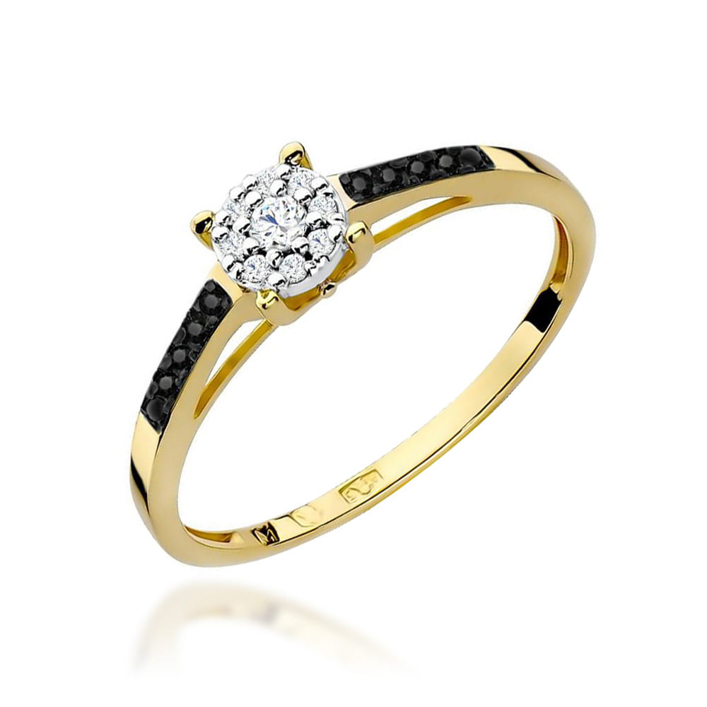 Inel Aur 14K cu Diamant 0.04 ct si Diamante Negre 0.04 ct