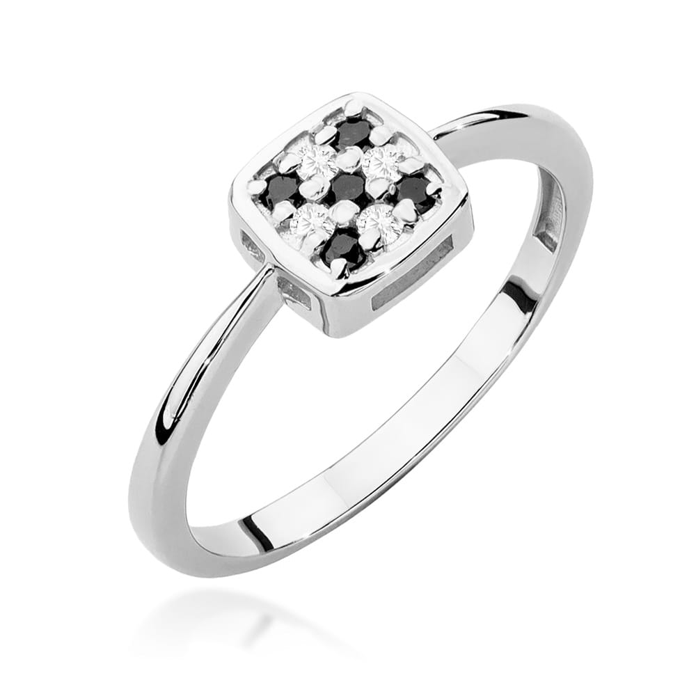 Inel Aur 9K cu Diamante Naturale Albe si Negre 0.13 ct