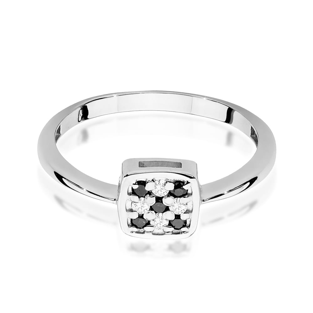 Inel Aur 9K cu Diamante Naturale Albe si Negre 0.13 ct