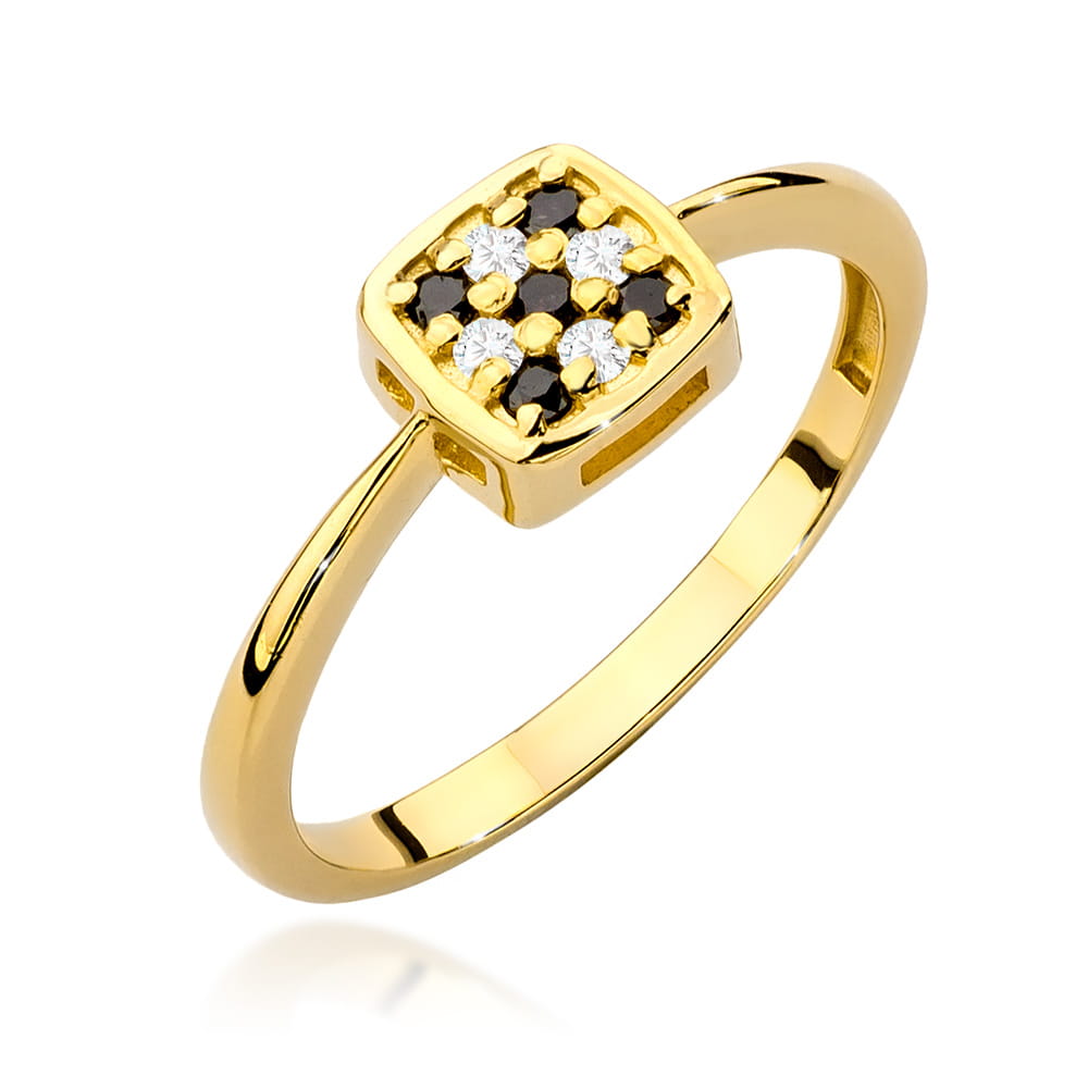 Inel Aur 9K cu Diamante Naturale Albe si Negre 0.13 ct