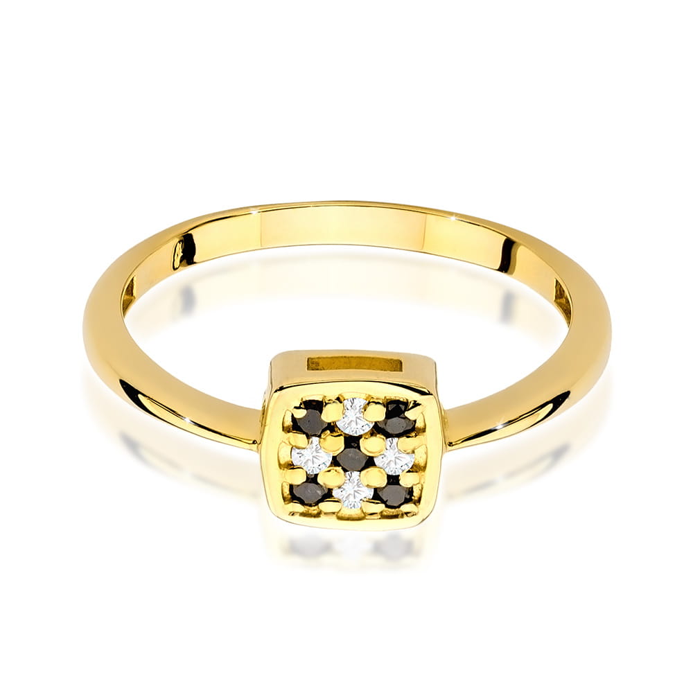 Inel Aur 9K cu Diamante Naturale Albe si Negre 0.13 ct