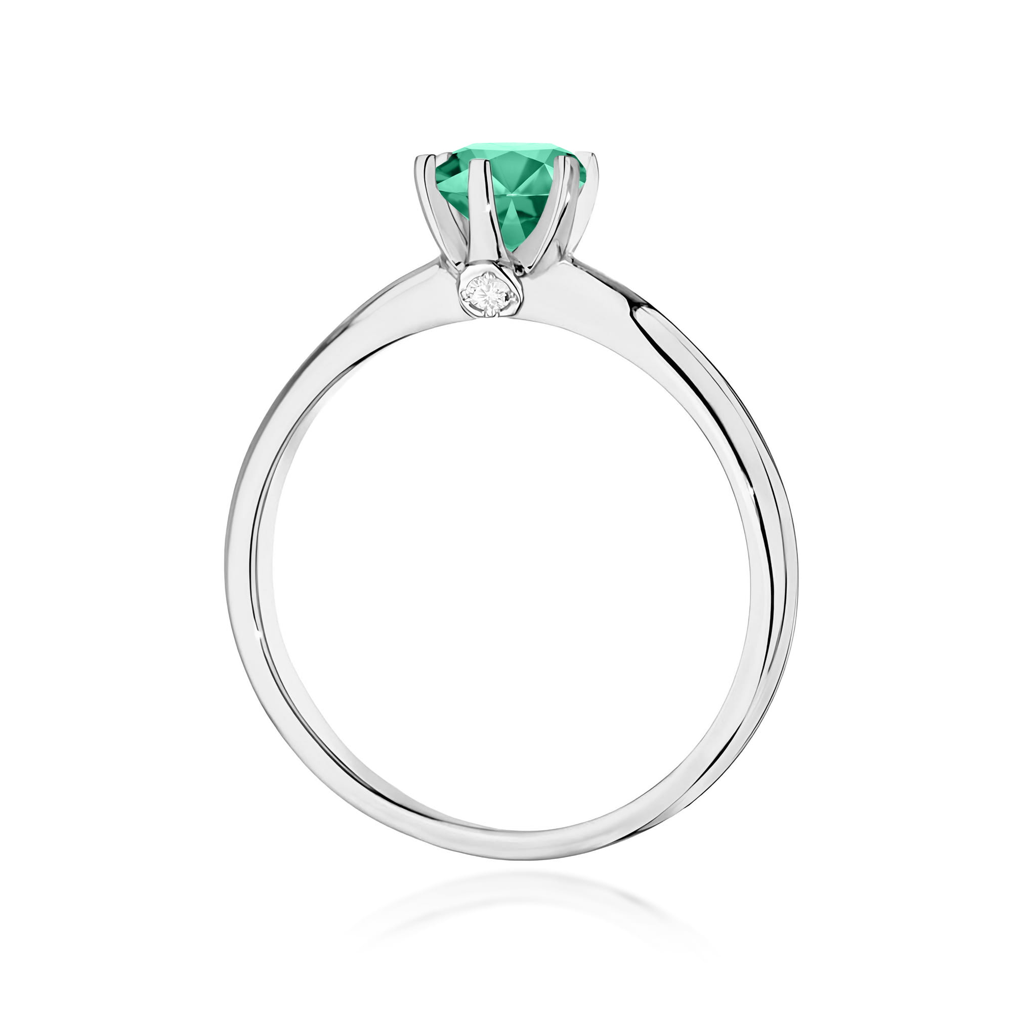 Inel Aur 9K cu Smarald 0.50 ct si Diamante Naturale 0.04 ct