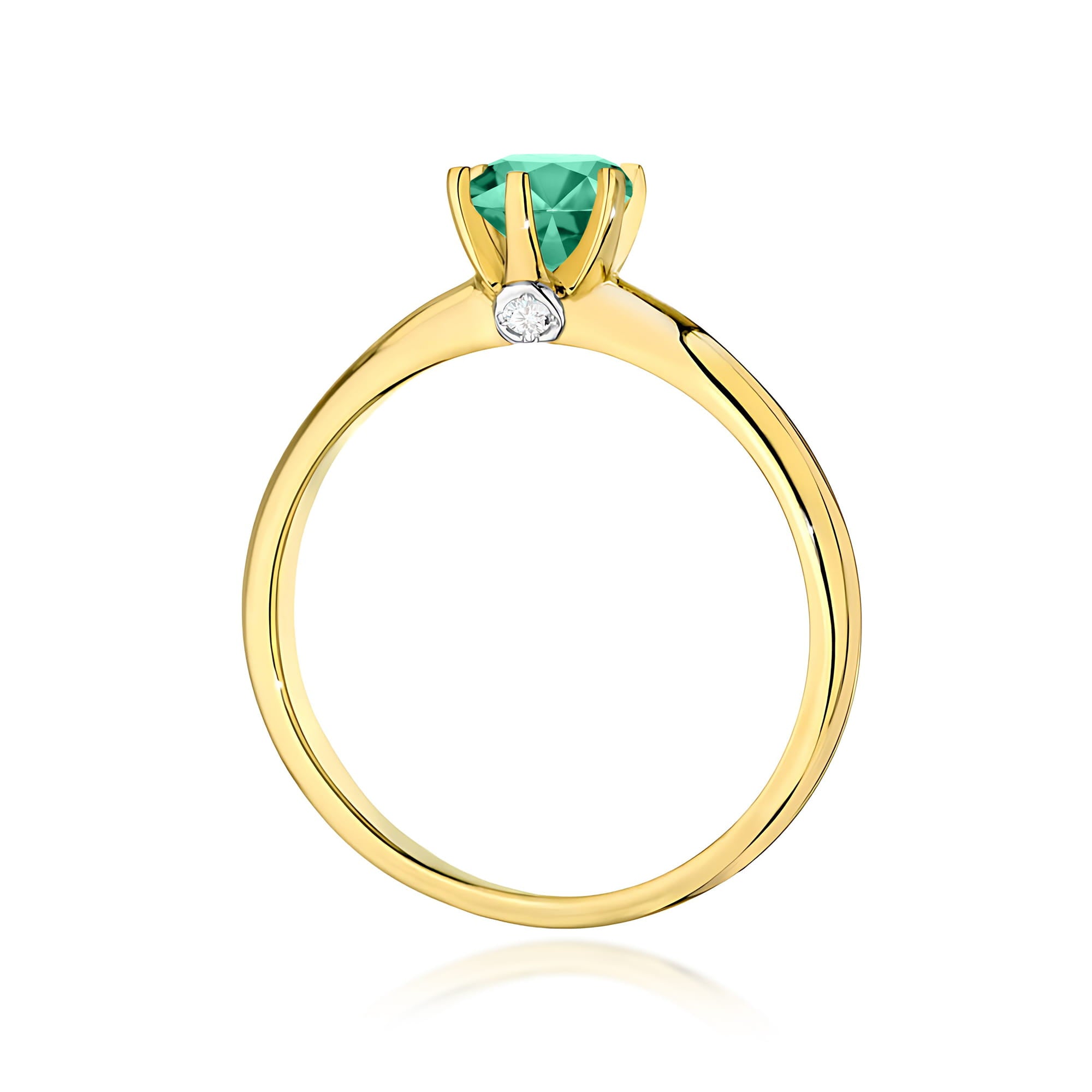 Inel Aur 9K cu Smarald 0.50 ct si Diamante Naturale 0.04 ct