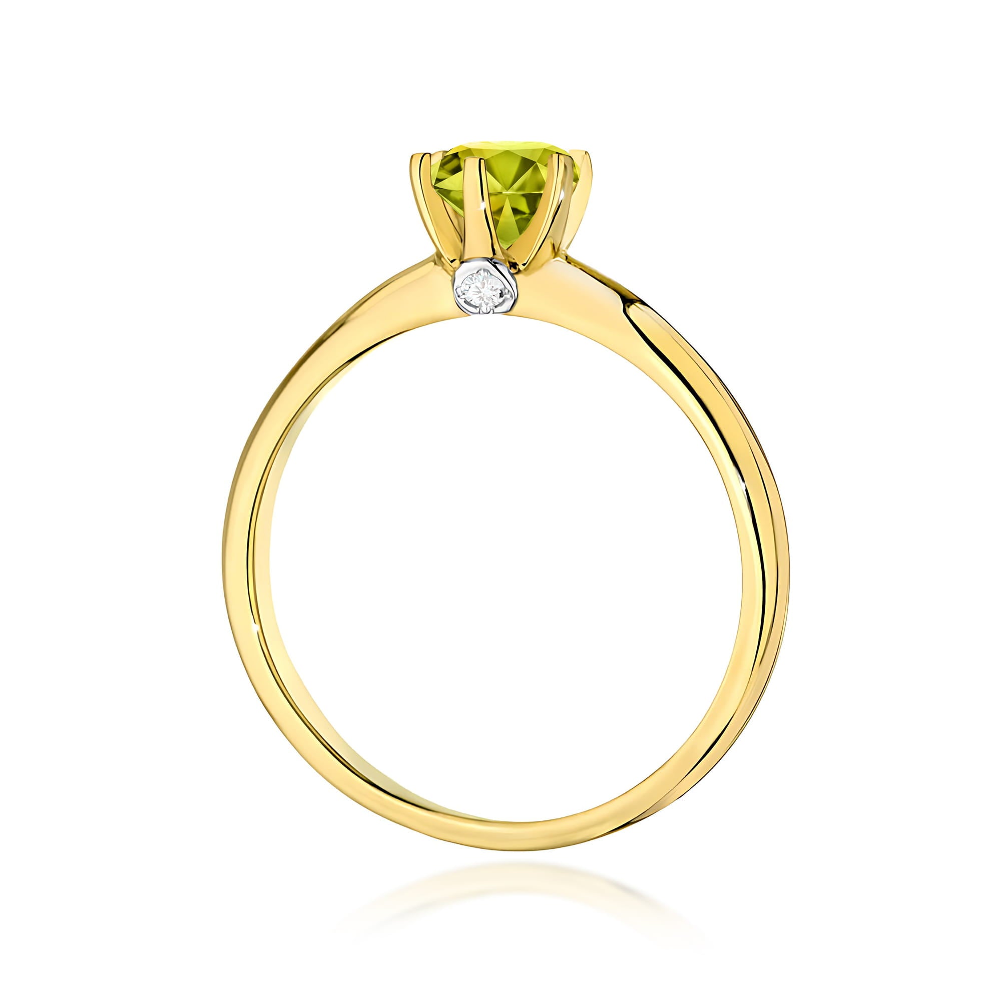 Inel Aur 9K cu Peridot 0.60 ct si Diamante Naturale 0.04 ct