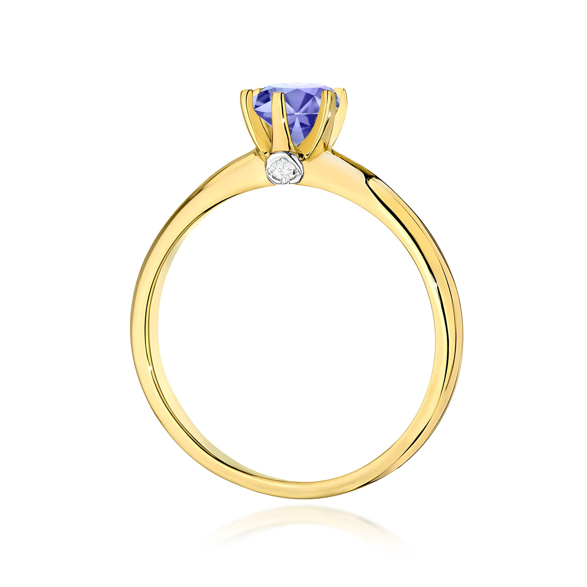 Inel Aur 9K cu Tanzanit 0.50 ct si Diamante Naturale 0.04 ct