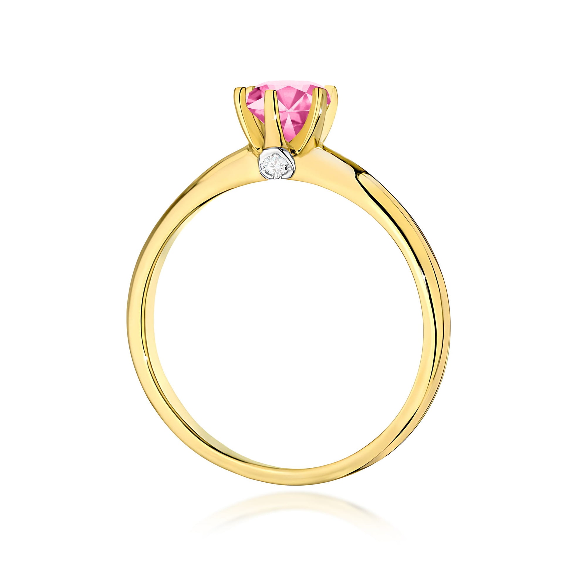 Inel Aur 9K cu Topaz Roz 0.60 ct si Diamante Naturale 0.04 ct