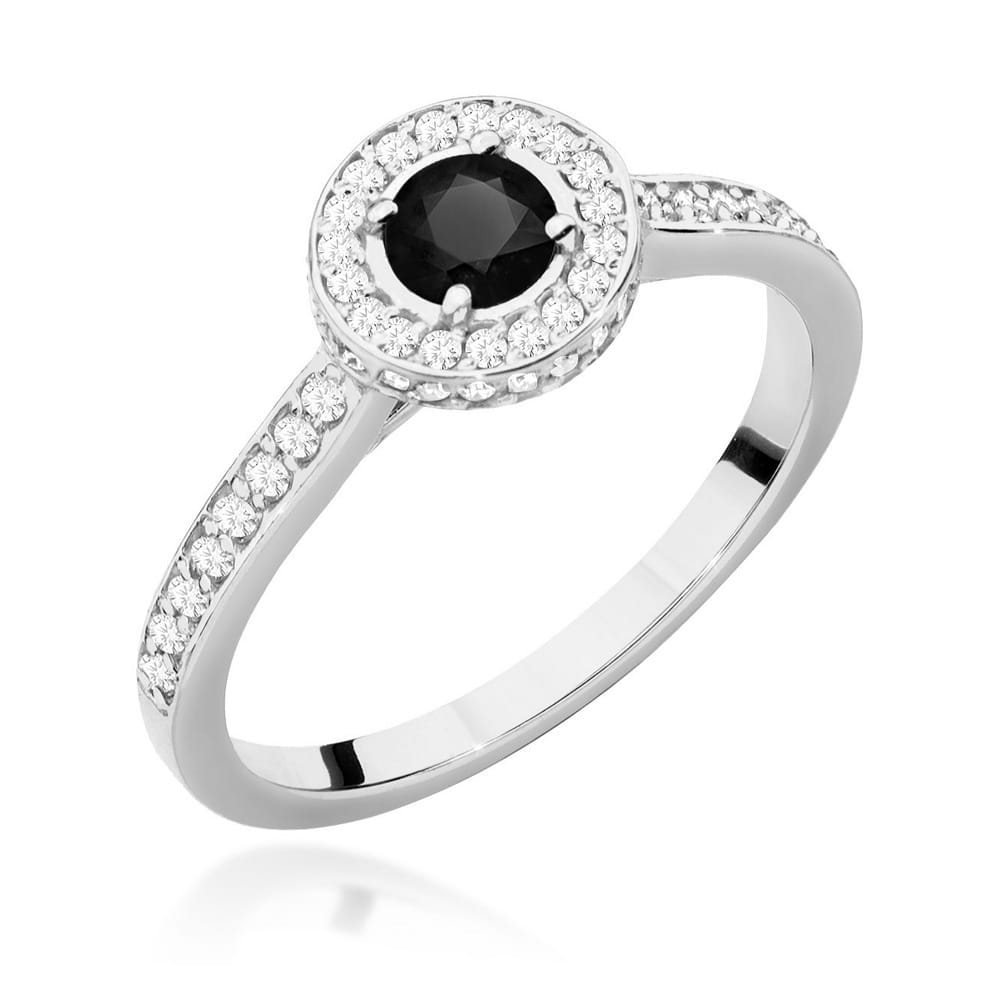 Inel Aur 9K cu Diamante Naturale Albe si Negre 0.64 ct