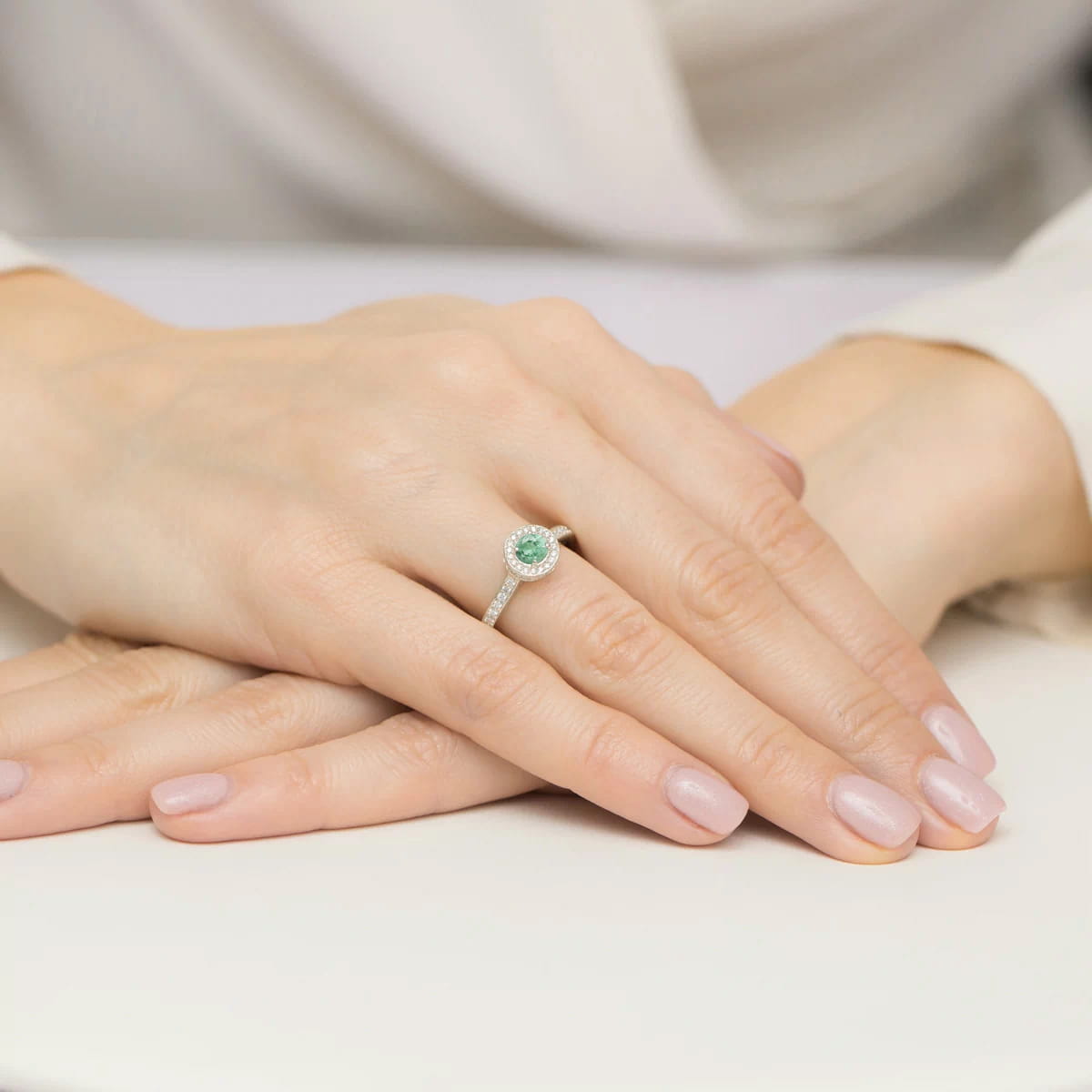 Inel Aur 9K cu Smarald 0.30 ct si Diamante Naturale 0.34 ct