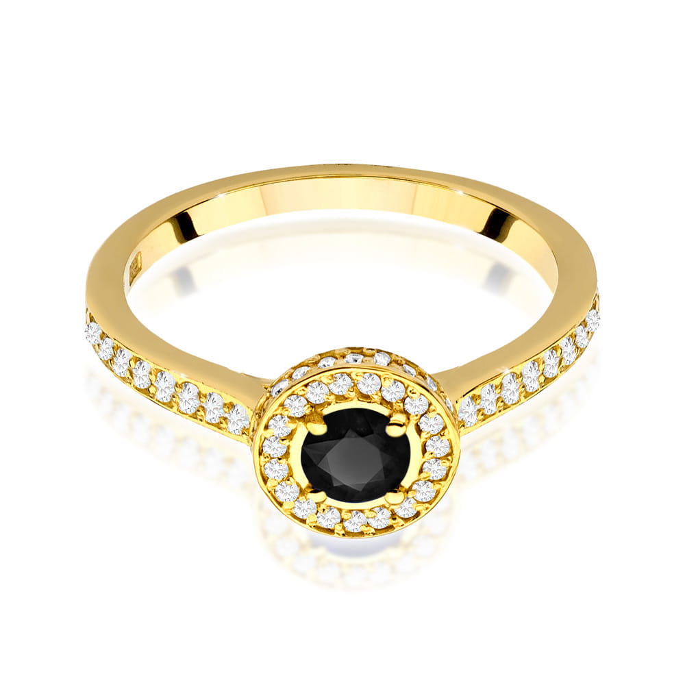 Inel Aur 9K cu Diamante Naturale Albe si Negre 0.64 ct